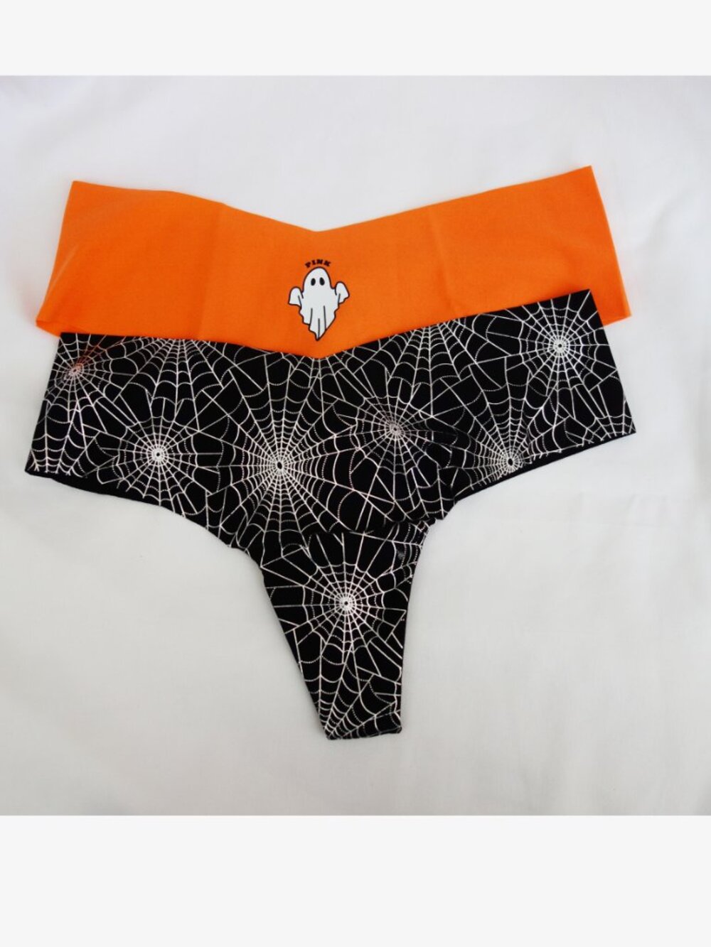 Victoria's Secret PINK 2-Pack NO-SHOW Thong Halloween Ghost Panties (S) NWT!